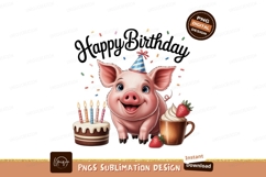 Happy birthday pig with cake and strawberries party Product Image 1