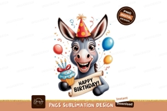 Donkey birthday celebration with cupcake and balloons Product Image 1