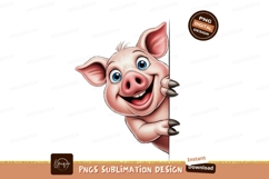 Cheerful pink pig peeking from black background cartoon Product Image 1