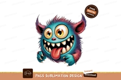 Fluffy blue monster with big eyes and tongue out purple Product Image 1