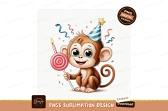 Cheerful monkey with lollipop and party hat birthday Product Image 1