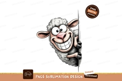 Amused sheep peeking from behind white surface cartoon Product Image 1