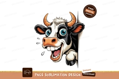 Cheerful cow peeking from behind black white Product Image 1