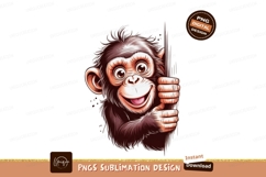 Cheerful chimpanzee peeking from behind primate animal Product Image 1
