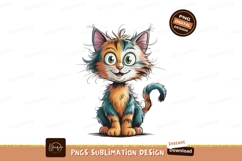 Fluffy cartoon cat with green eyes kitten animal Product Image 1
