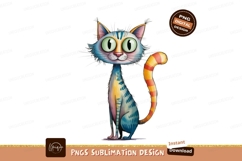 Whimsical Blue Orange Striped Cat animal cartoon Product Image 1