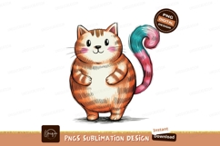 Chubby orange cat with colorful tail white pink Product Image 1