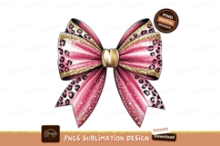 Leopard And Pink Ribbon Bow Illustration Sublimation PNG Product Image 1