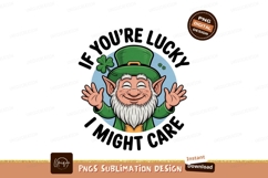 Cheerful leprechaun with green hat and shamrock clover Product Image 1