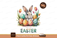 Adorable bunny with painted eggs and tulips rabbit Product Image 1