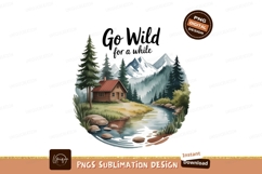 Rustic cabin by mountain stream trees nature Product Image 1