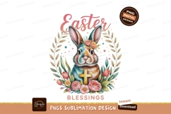 Colorful bunny with flowers and cross easter rabbit Product Image 1