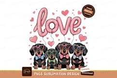 Dachshund Dogs With Love Balloons Illustration PNG Product Image 1