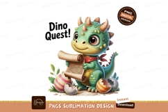 Cute baby dinosaur holding treasure map green orange Product Image 1