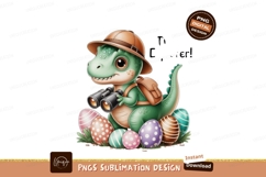 Cute dinosaur explorer with binoculars and Easter eggs Product Image 1