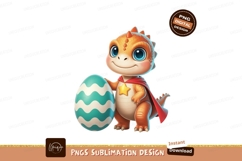 Adorable orange dinosaur with blue eyes and red cape holding Product Image 1
