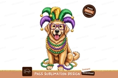 Golden retriever wearing Mardi Gras costume image Product Image 1