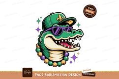 Cool alligator wearing sunglasses and Mardi Gras beads Product Image 1