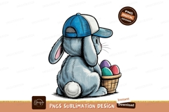 Blue capped bunny with easter eggs basket Product Image 1