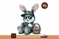 Cool bunny playing video games with easter eggs basket Product Image 1