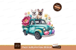 French Bulldogs Truck Flowers Easter Eggs vintage teal Product Image 1