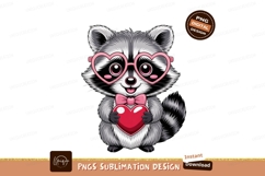 Cute raccoon holding red heart wearing pink heart glasses Product Image 1
