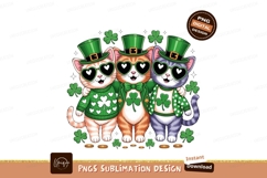 Three cats wearing green hats and heart sunglasses Product Image 1