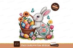 White bunny with decorated eggs and flowers easter Product Image 1