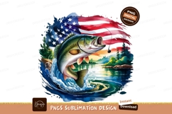 Patriotic Bass Fishing Watercolor Sublimation PNG Product Image 1