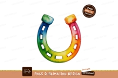 Rainbow horseshoe watercolor art luck equestrian Product Image 1