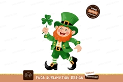 Cheerful leprechaun holding shamrock green beard Product Image 1