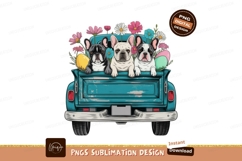 French bulldogs in truck with flowers and eggs easter Product Image 1