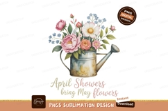 Watercolor watering can with pink flowers blue Product Image 1