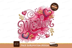 Embroidered Mother Text With Hearts Watercolor PNG Product Image 1