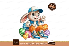 Cool bunny with easter eggs and chick baseball Product Image 1