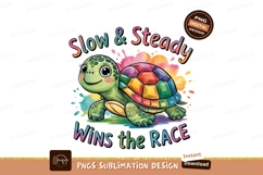 Cartoon Turtle Illustration Slow Wins Race Sublimation Png Product Image 1