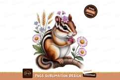 Adorable chipmunk with berry and flowers nature cute Product Image 1