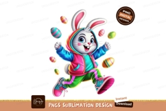 Cheerful bunny running with colorful easter eggs image Product Image 1