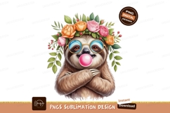 Adorable sloth wearing flower crown blowing bubblegum Product Image 1