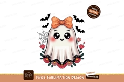 Cute ghost with orange bow and flowers halloween Product Image 1