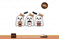 Cute ghosts holding coffee cups halloween Product Image 1