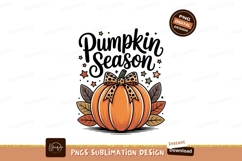 Orange pumpkin with leopard bow and autumn leaves image Product Image 1