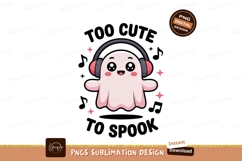 Cute ghost listening to music headphones pink Product Image 1