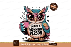 Colorful owl with pink glasses holding coffee cup image Product Image 1
