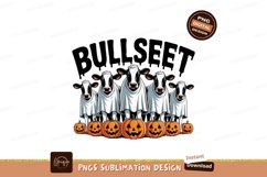 Cows dressed as ghosts with pumpkins halloween black Product Image 1