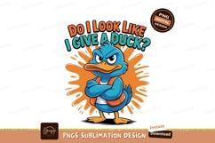 Grumpy blue duck with arms crossed orange cartoon Product Image 1