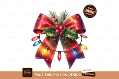 Festive red bow with holly and lights Christmas berries Product Image 1