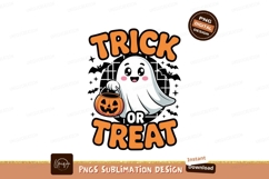 Cute ghost holding pumpkin trick or treat halloween Product Image 1