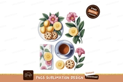 Pink flowers lemons cookies and tea image Product Image 1