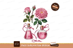 Pink roses and perfume bottles with ribbons flowers Product Image 1